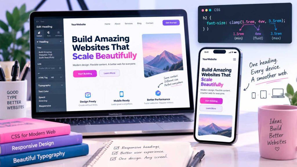 Responsive overskrifter i Elementor med Clamp