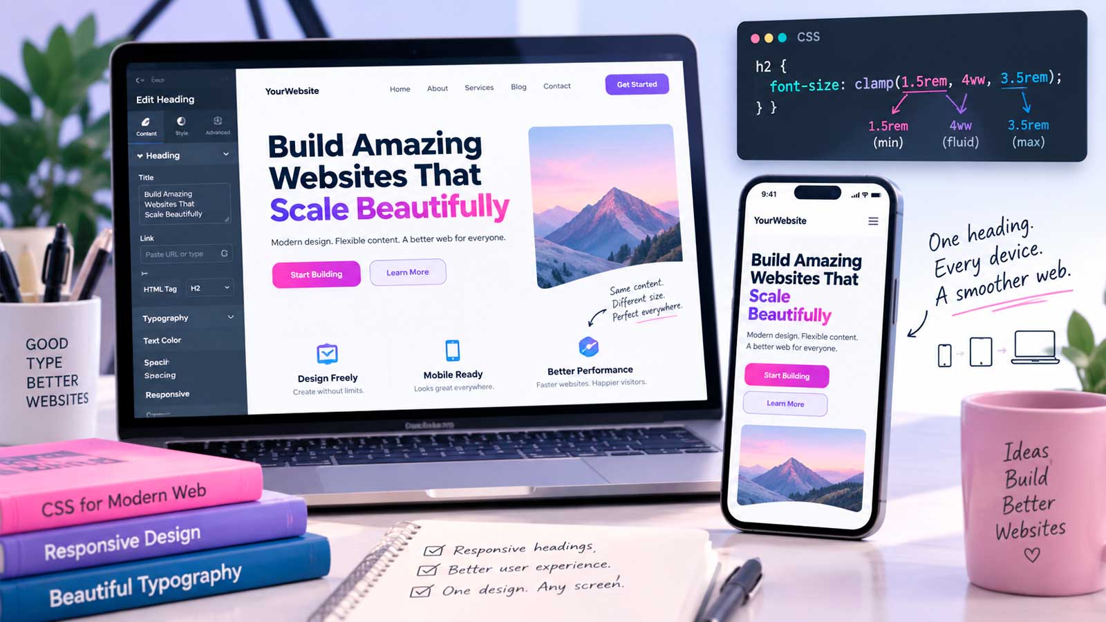 Responsive overskrifter i Elementor med Clamp